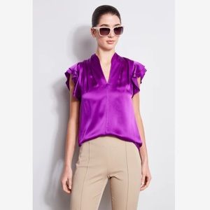 NWT Elie Tahari Silk Satin Flutter Shirt